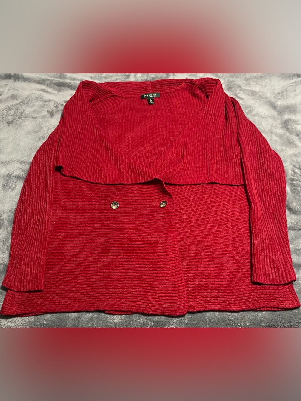 Lauren Ralph Lauren Red Ribbed Double-Breasted Cardigan